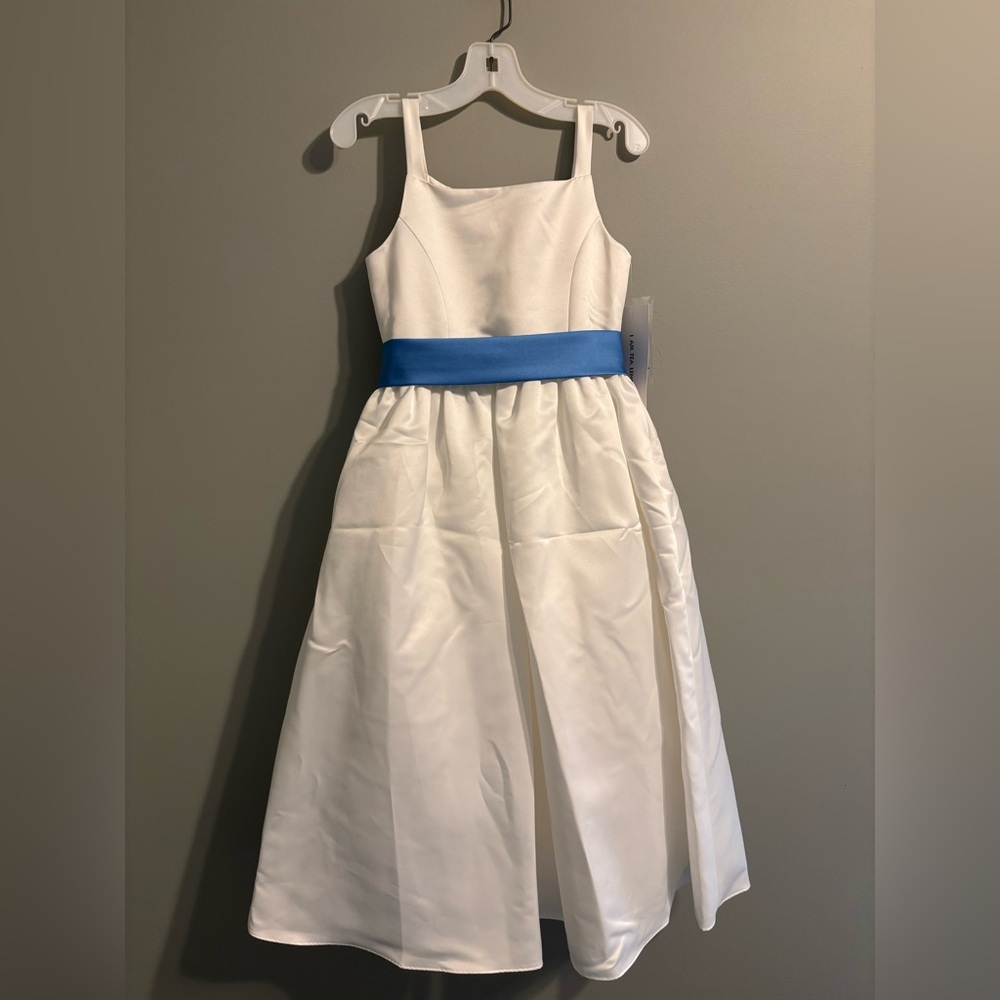 David's Bridal White Flower Girl Dress With Detachable Bow